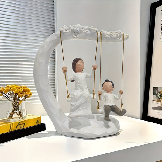 Hand Painted Mother And Son Swing Sculpture 8 Inch Home Decor Gift From Son