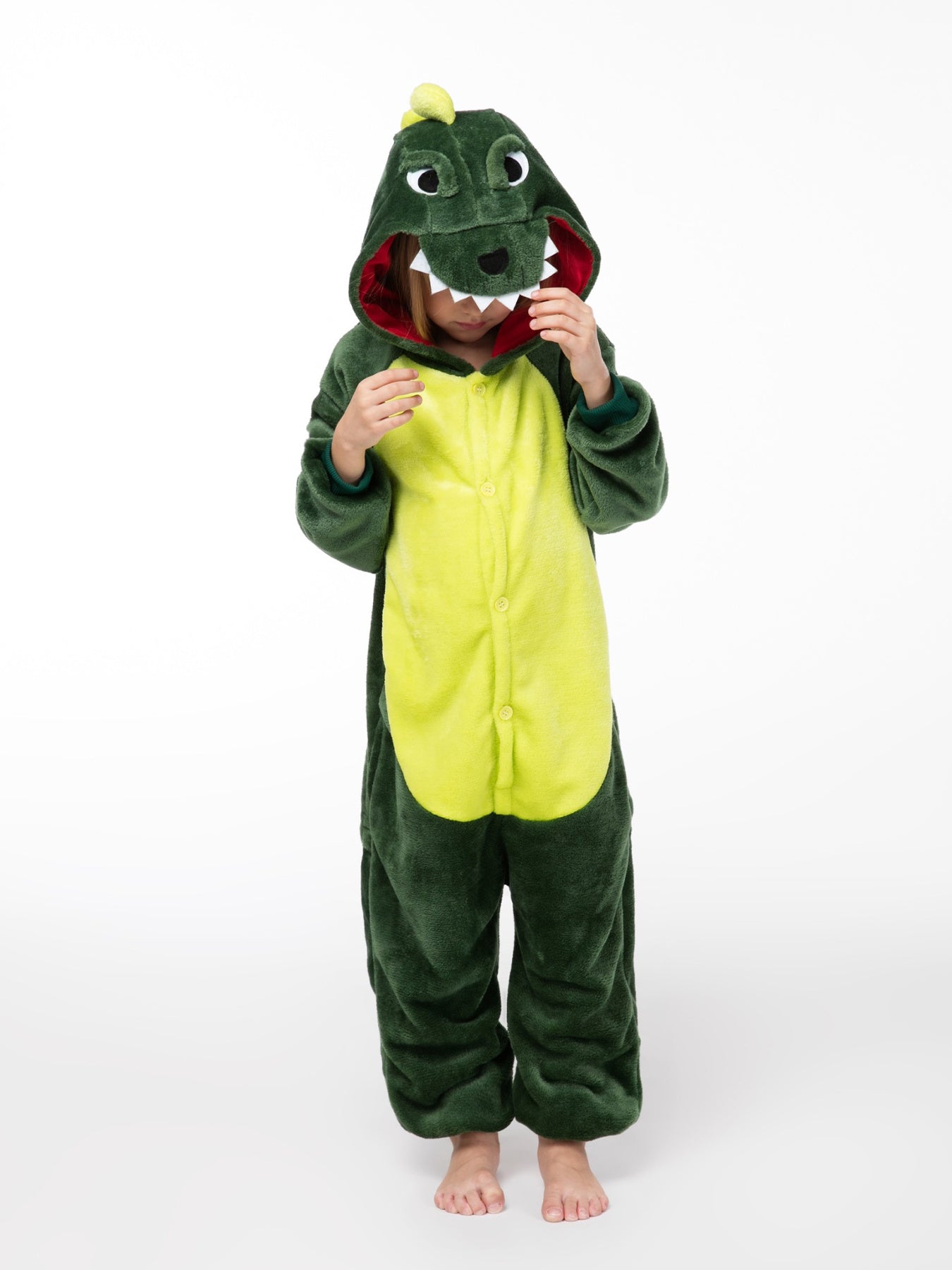 Boys Dinosaur Costume With Hood Zipper Loose Fit For Winter