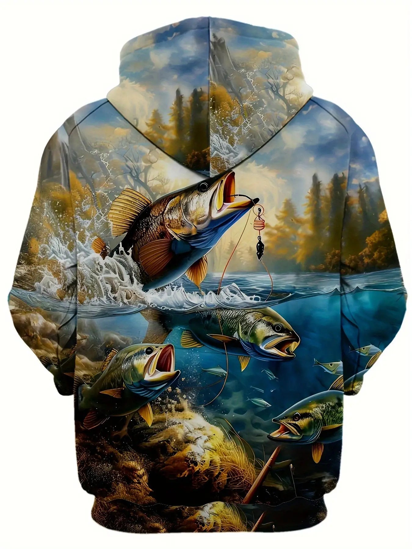 Men's Fishing Hoodie Realistic Jumping Fish Sweatshirt