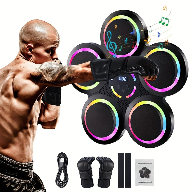 1pc BABONA Wireless Wall Mounted Intelligent Music Boxing Machine With LED Colorful Lights, USB Charging, 3D Sound, Intelligent Boxing Machine With Boxing Gloves, Music Synchronization, LED Counting System, ABS Material, Gift