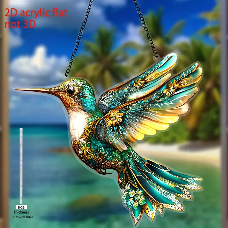 2D Acrylic Green Hummingbird Window Hanging Sun Catcher for Easter