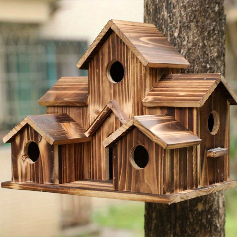 Handmade Wood Hummingbird House and Goldfinch Nest Box Wall Mount