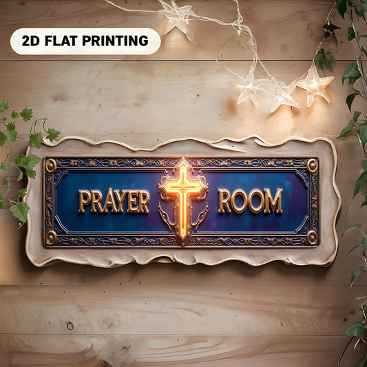 Vintage Prayer Room Aluminum Wall Sign Dark Blue Gold Decor