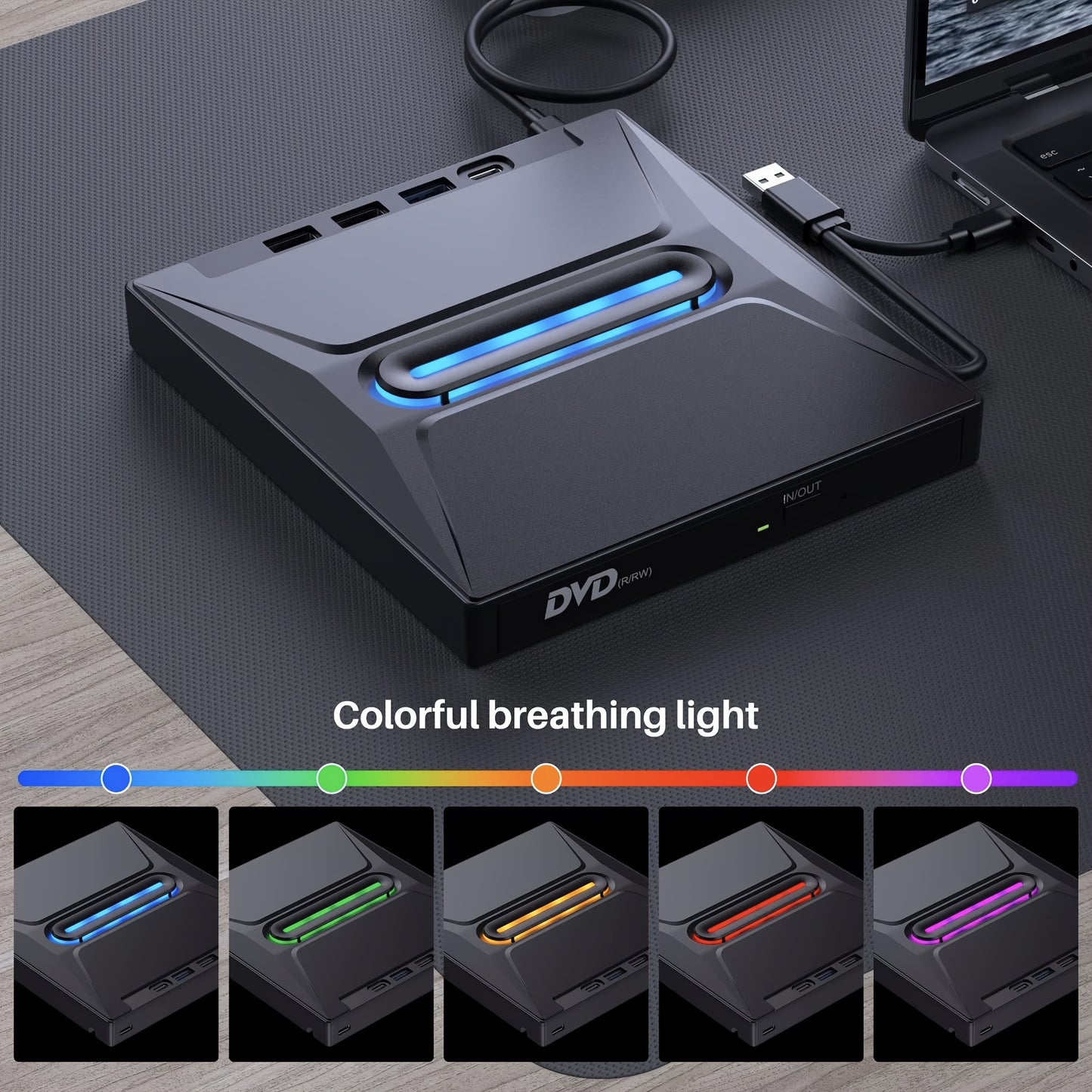 New 8 In 1 USB 3 0 External CD DVD Drive Type C Portable