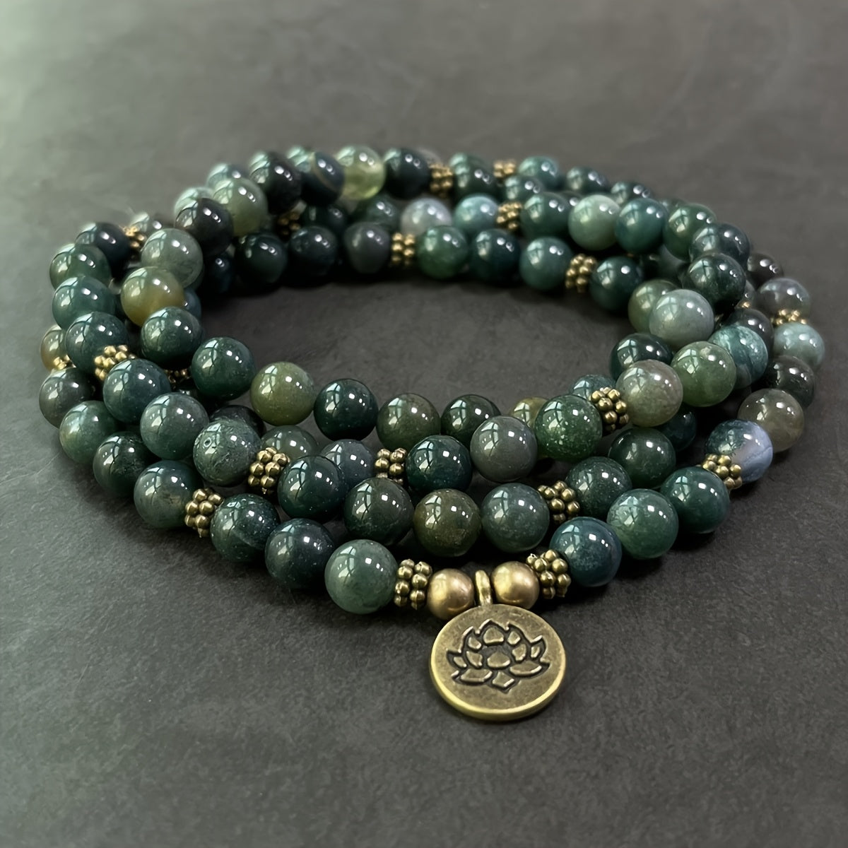 A Set Of 108 8mm Round Natural Moss And Agate Hand-beaded Beads With Inner Peace And Retro Bohemian Style Fashion Accessories For Women - A Dual-purpose Holiday Gift For Bracelets And Necklaces