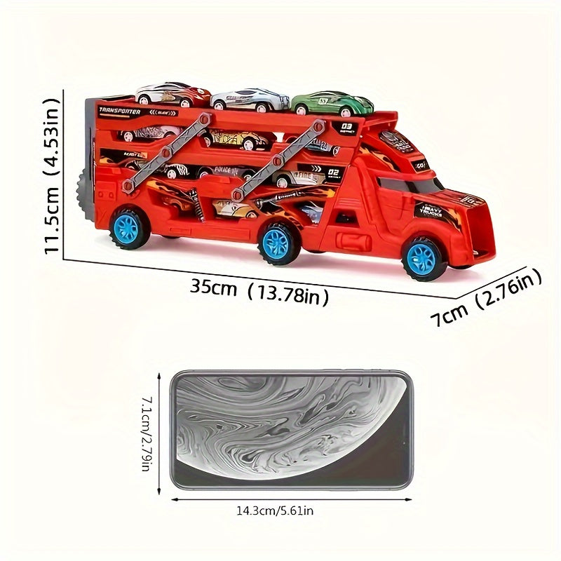 9 Piece Transforming Truck Toy Set With 8 Small Cars