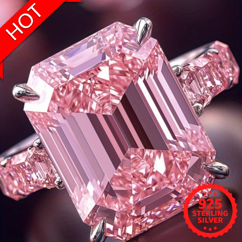 Romantic Proposal Ring Set S925 Silvery Pink Moissanite Ring