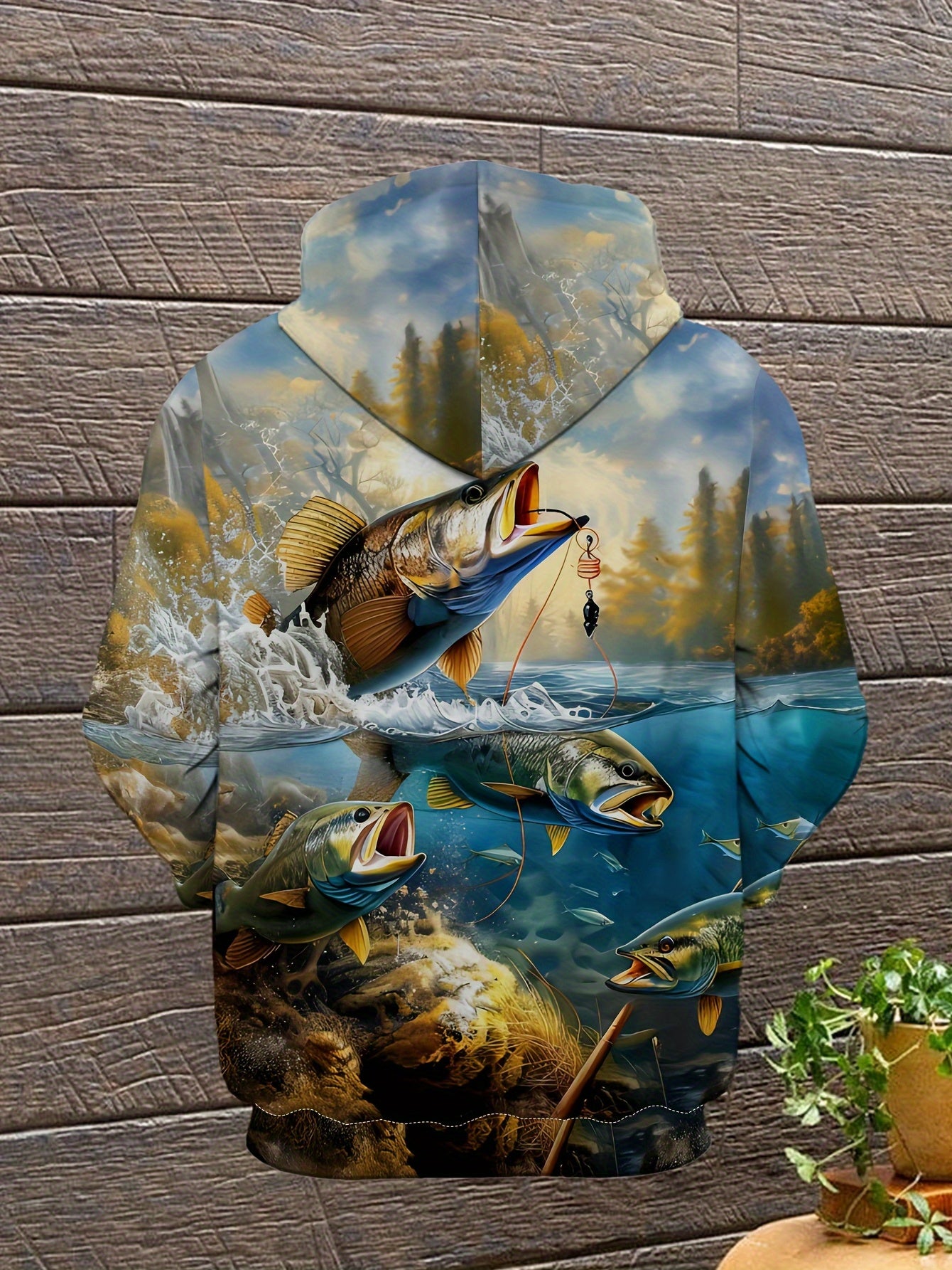Men's Fishing Hoodie Realistic Jumping Fish Sweatshirt