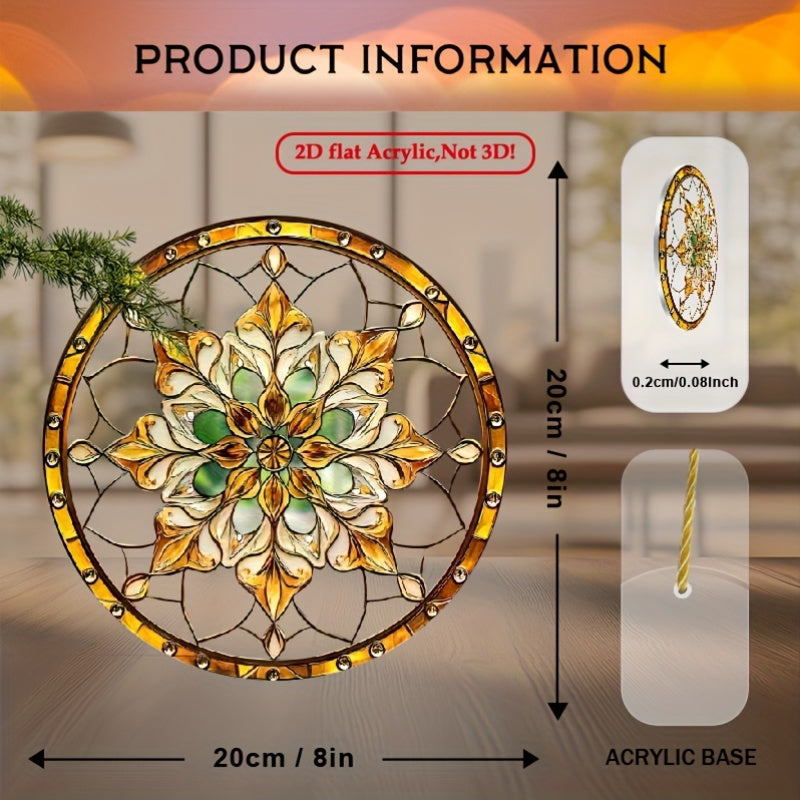 Bohemian Golden Flower Acrylic Sun Catcher Round Indoor Outdoor Wall Decor