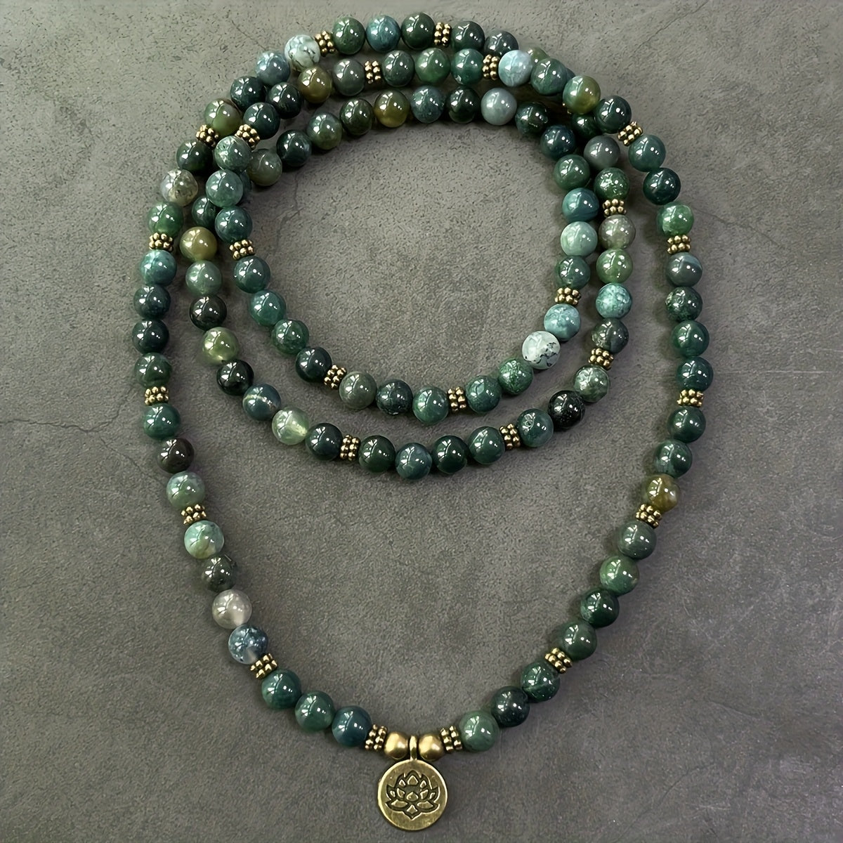 A Set Of 108 8mm Round Natural Moss And Agate Hand-beaded Beads With Inner Peace And Retro Bohemian Style Fashion Accessories For Women - A Dual-purpose Holiday Gift For Bracelets And Necklaces