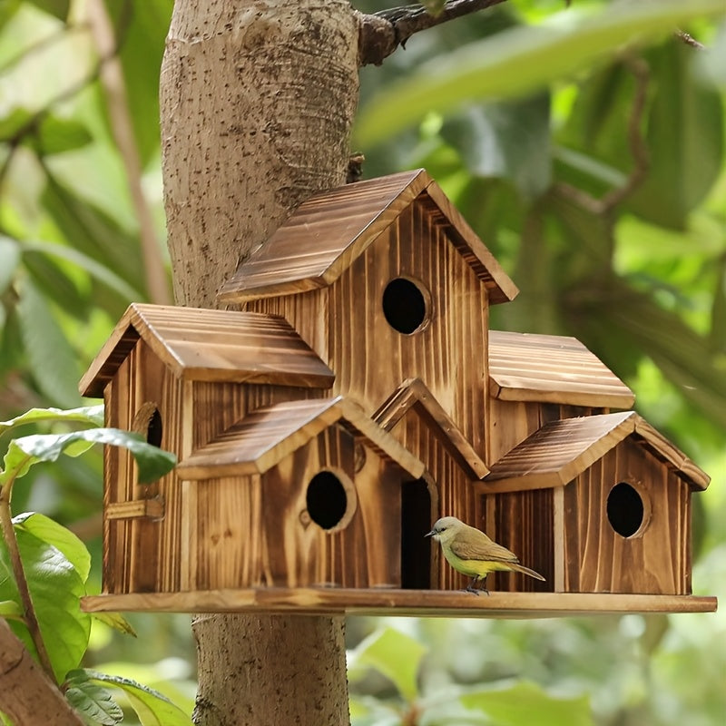 Handmade Wood Hummingbird House and Goldfinch Nest Box Wall Mount
