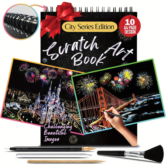 Scratch Art Book for Adults - Colorful City Series Scratch Art | Scratch Painting Foil Art for Adults | Scratch And Sketch City Series Books | Foil Engraving Scratch Art Adult, The Best Choice for Birthday/Holiday Gifts Chris
