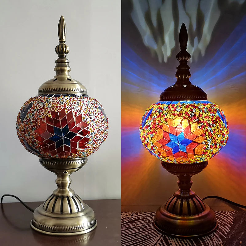 WOERFU 15cm Mosaic Table Lamp Mediterranean Turkish Style Bedroom Study Romantic Style Decoration Table Lamp