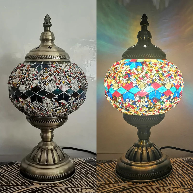WOERFU 15cm Mosaic Table Lamp Mediterranean Turkish Style Bedroom Study Romantic Style Decoration Table Lamp