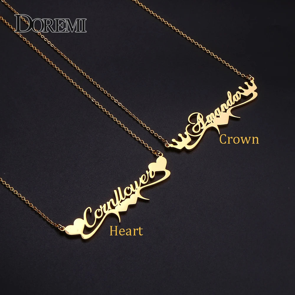DOREMI Stainless Steel Handmade Custom Name Personalized Name Necklaces for Women Jewelry Gold Filled Heart Statement Choker