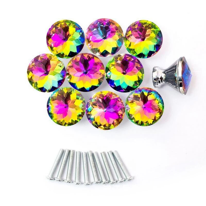Crystal Door Knobs Diamond Glass 30mm Cabinet Handles 10Pcs