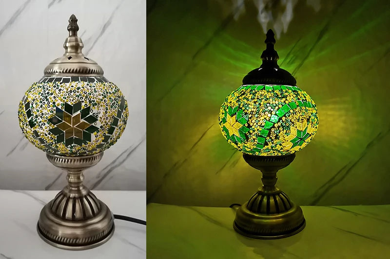 WOERFU 15cm Mosaic Table Lamp Mediterranean Turkish Style Bedroom Study Romantic Style Decoration Table Lamp