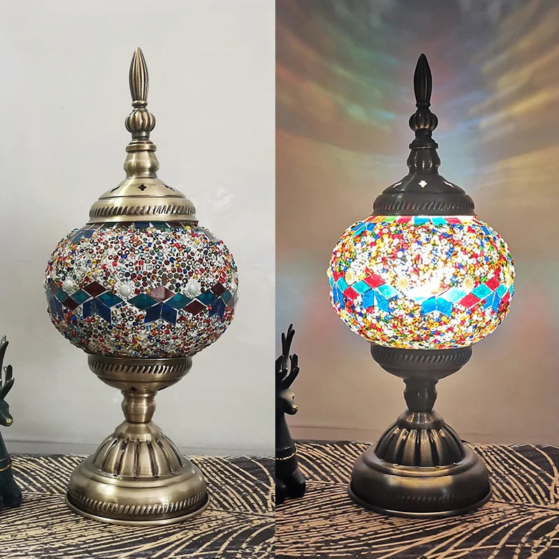 WOERFU 15cm Mosaic Table Lamp Mediterranean Turkish Style Bedroom Study Romantic Style Decoration Table Lamp