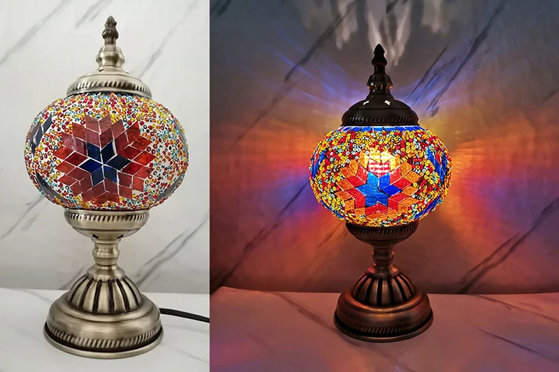 WOERFU 15cm Mosaic Table Lamp Mediterranean Turkish Style Bedroom Study Romantic Style Decoration Table Lamp