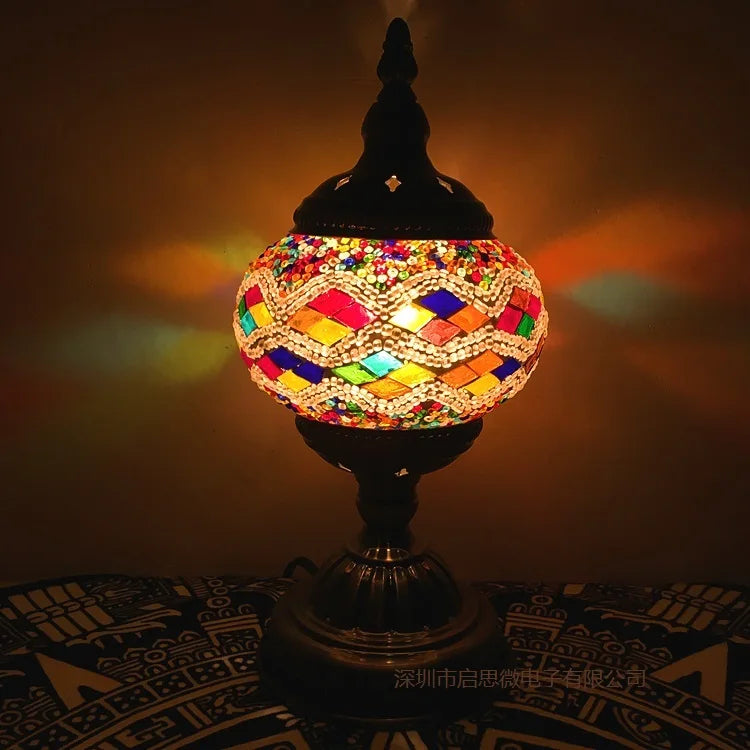 Newest E14 Hand-inlaid Glass Mosaic Bedroom Living Room Decorative Table Lamps of Mediterranean Style Turkish Lamps