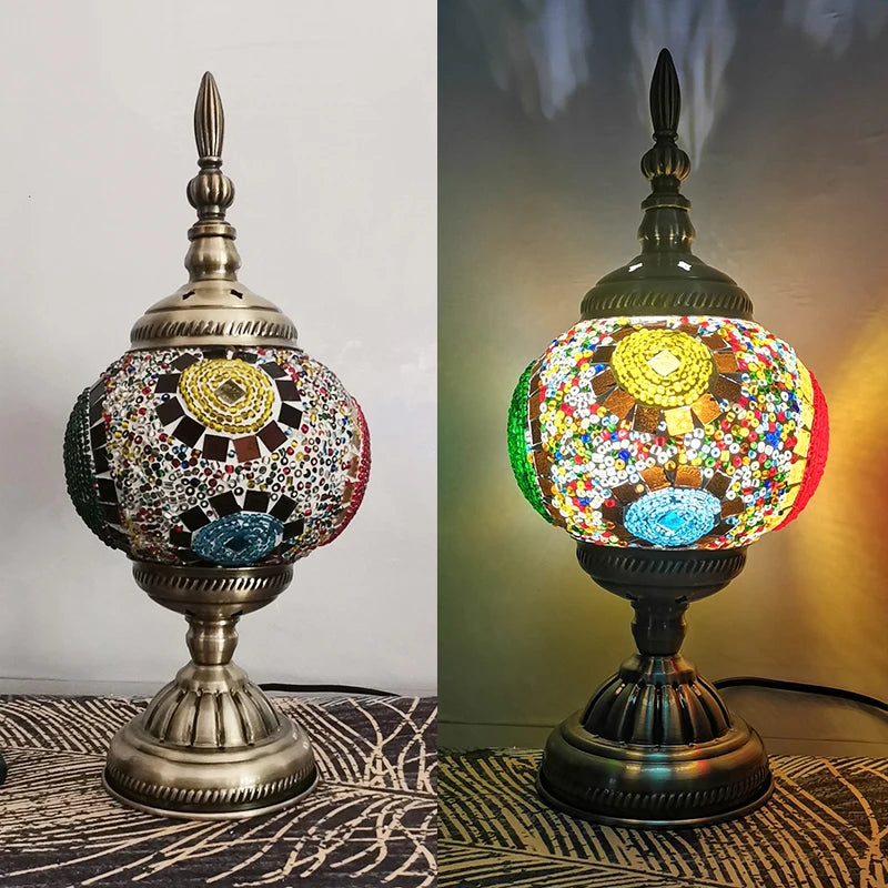 WOERFU 15cm Mosaic Table Lamp Mediterranean Turkish Style Bedroom Study Romantic Style Decoration Table Lamp