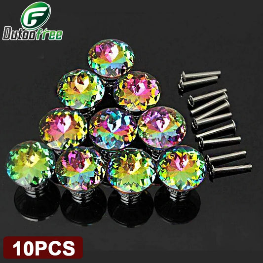 Crystal Door Knobs Diamond Glass 30mm Cabinet Handles 10Pcs