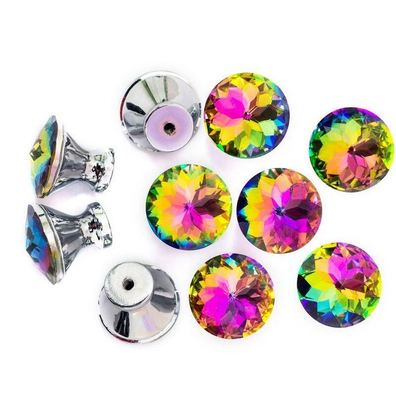 Crystal Door Knobs Diamond Glass 30mm Cabinet Handles 10Pcs