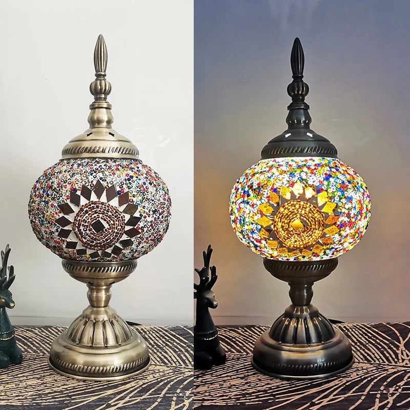 WOERFU 15cm Mosaic Table Lamp Mediterranean Turkish Style Bedroom Study Romantic Style Decoration Table Lamp