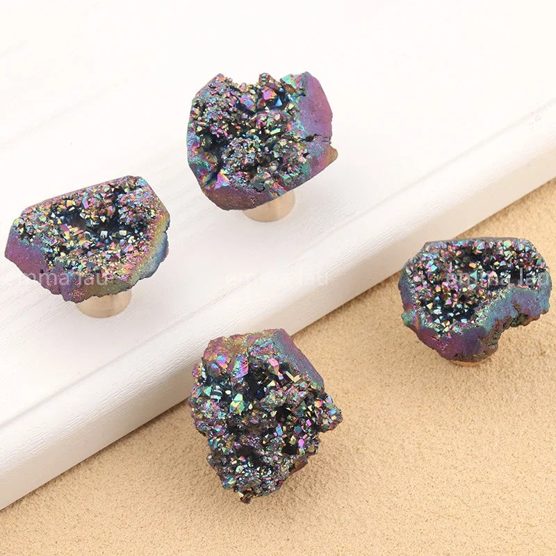 New Natural Crystal Stone Knob Brass Base Drawer Pull Handle