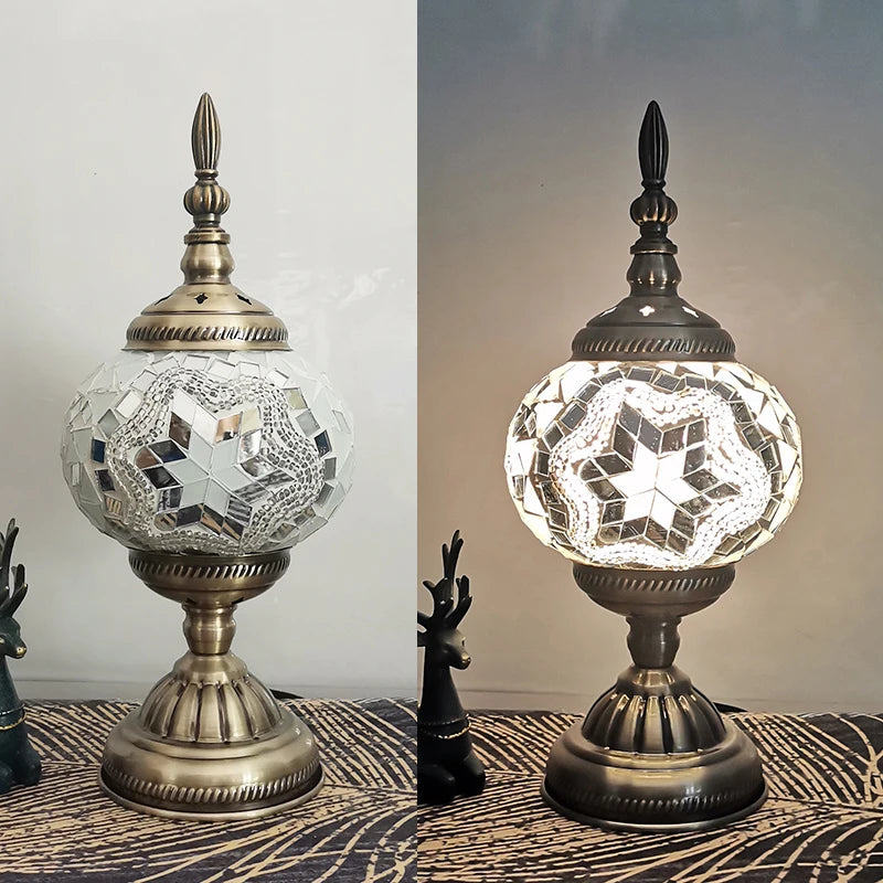 WOERFU 15cm Mosaic Table Lamp Mediterranean Turkish Style Bedroom Study Romantic Style Decoration Table Lamp