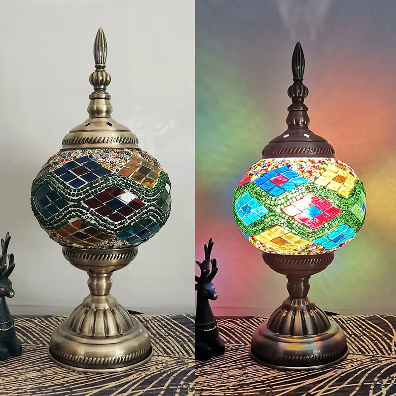 WOERFU 15cm Mosaic Table Lamp Mediterranean Turkish Style Bedroom Study Romantic Style Decoration Table Lamp