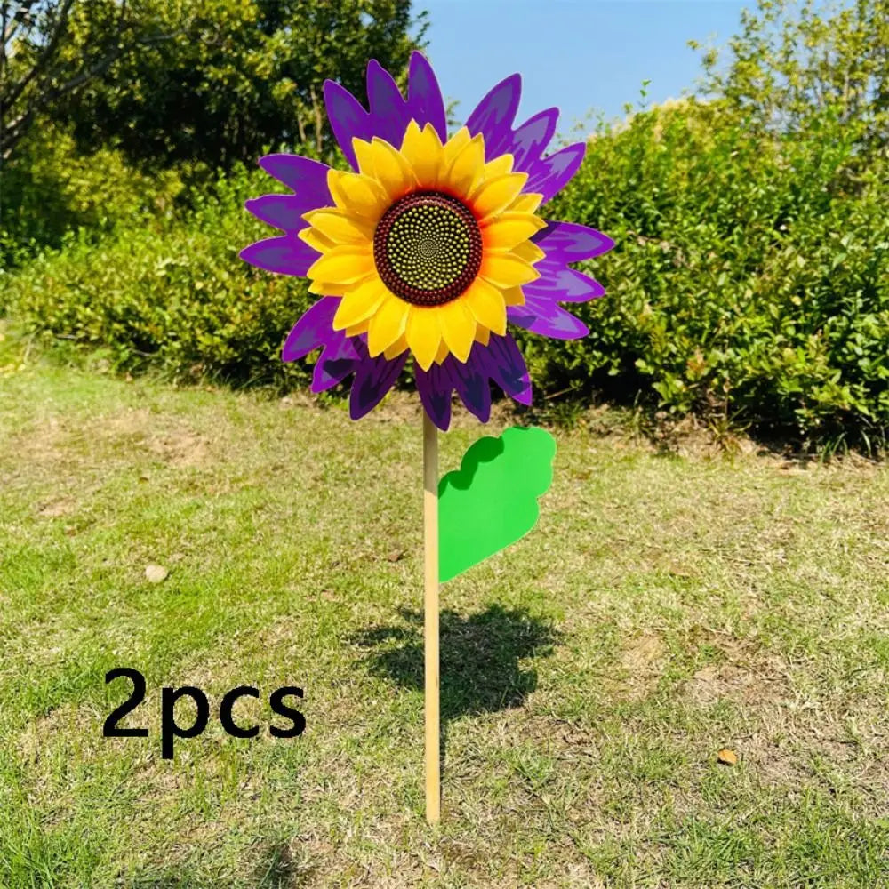 Colorful Sunflower Windmill Wind Turbine Wooden Pole Plug-in Windmill Camping Picnic Lawn Party Decoration