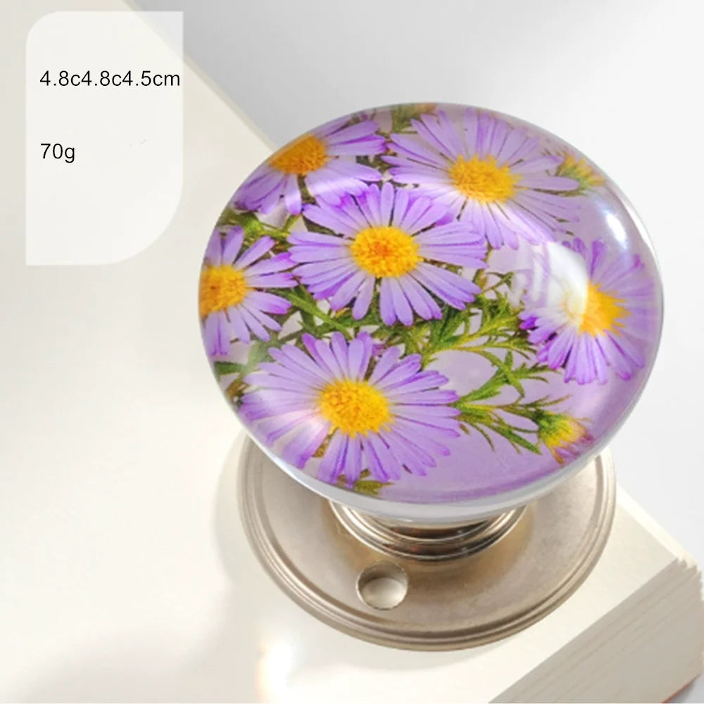 Retro Round Resin Door Knob Crystal Flower Transparent