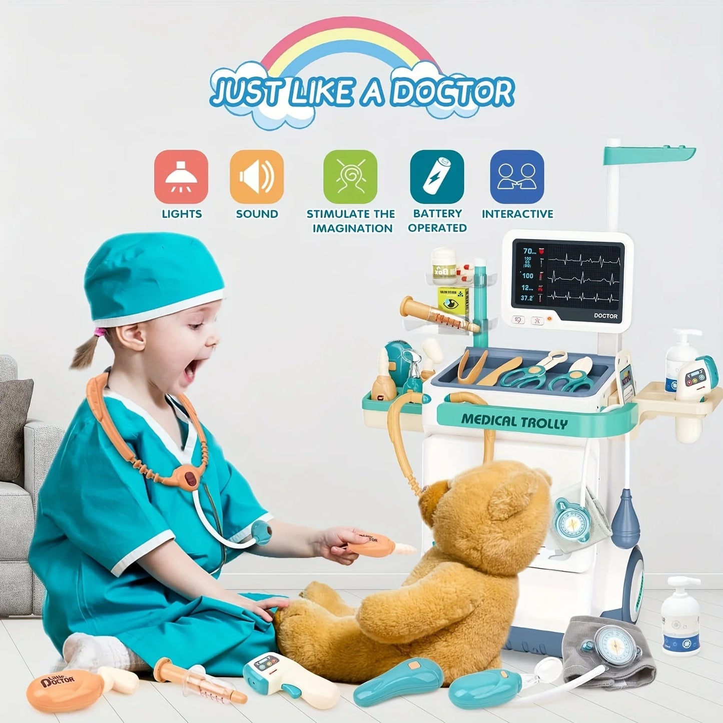 Kids Doctor Set 26 Piece Pretend Medical Station Toy Kit