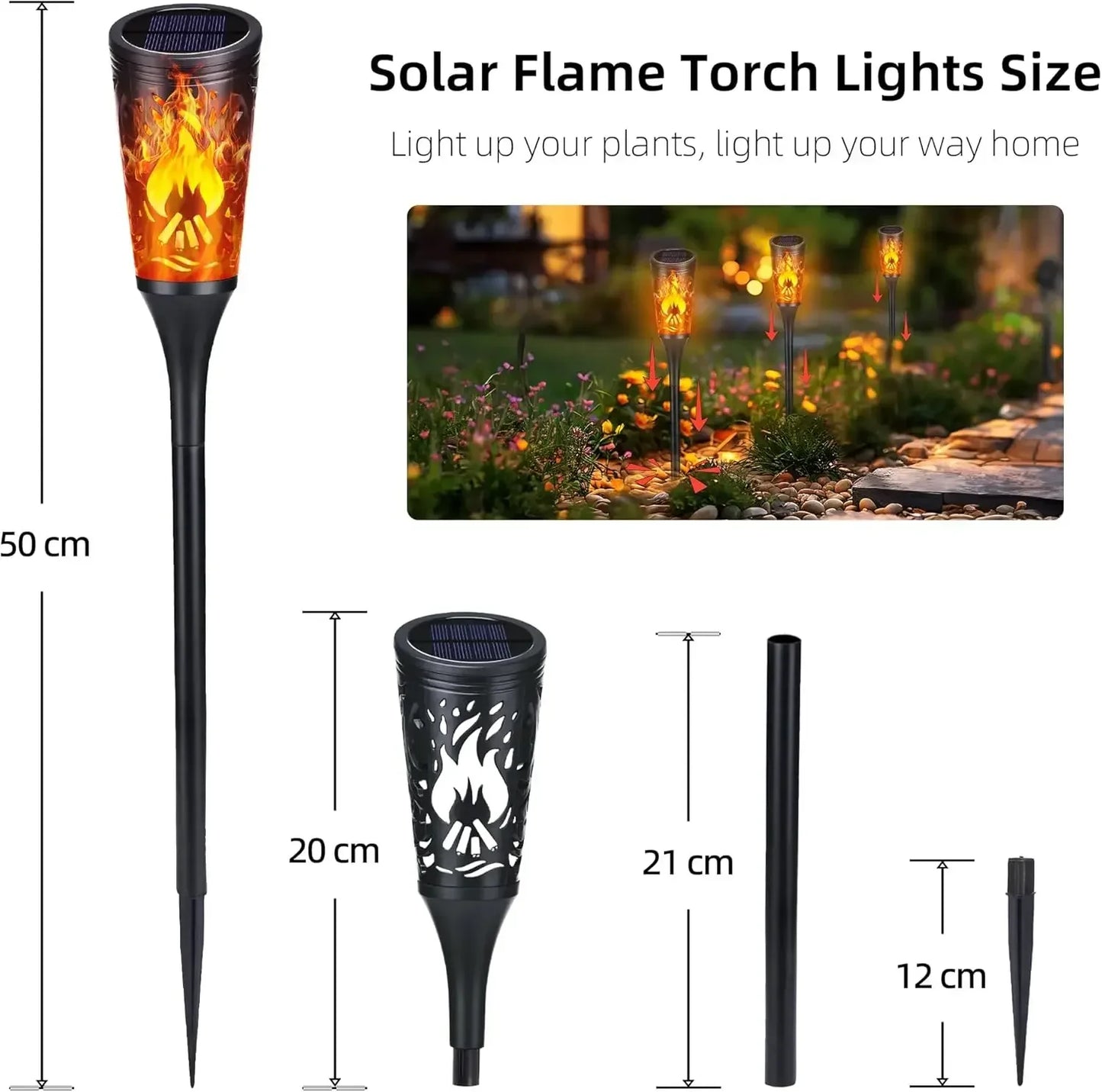 IP65 Waterproof Outdoor Solar Lights, Solar Flashlight with Flickering Flame for Outdoor Pathway Lawn Decoration