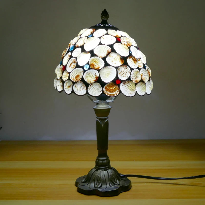 WOERFU 20cm Handmade Tiffany Table Lamp Shell Lampshade Decorative 1E27 Dimmable Bedside Lamp for Reading And Relaxation