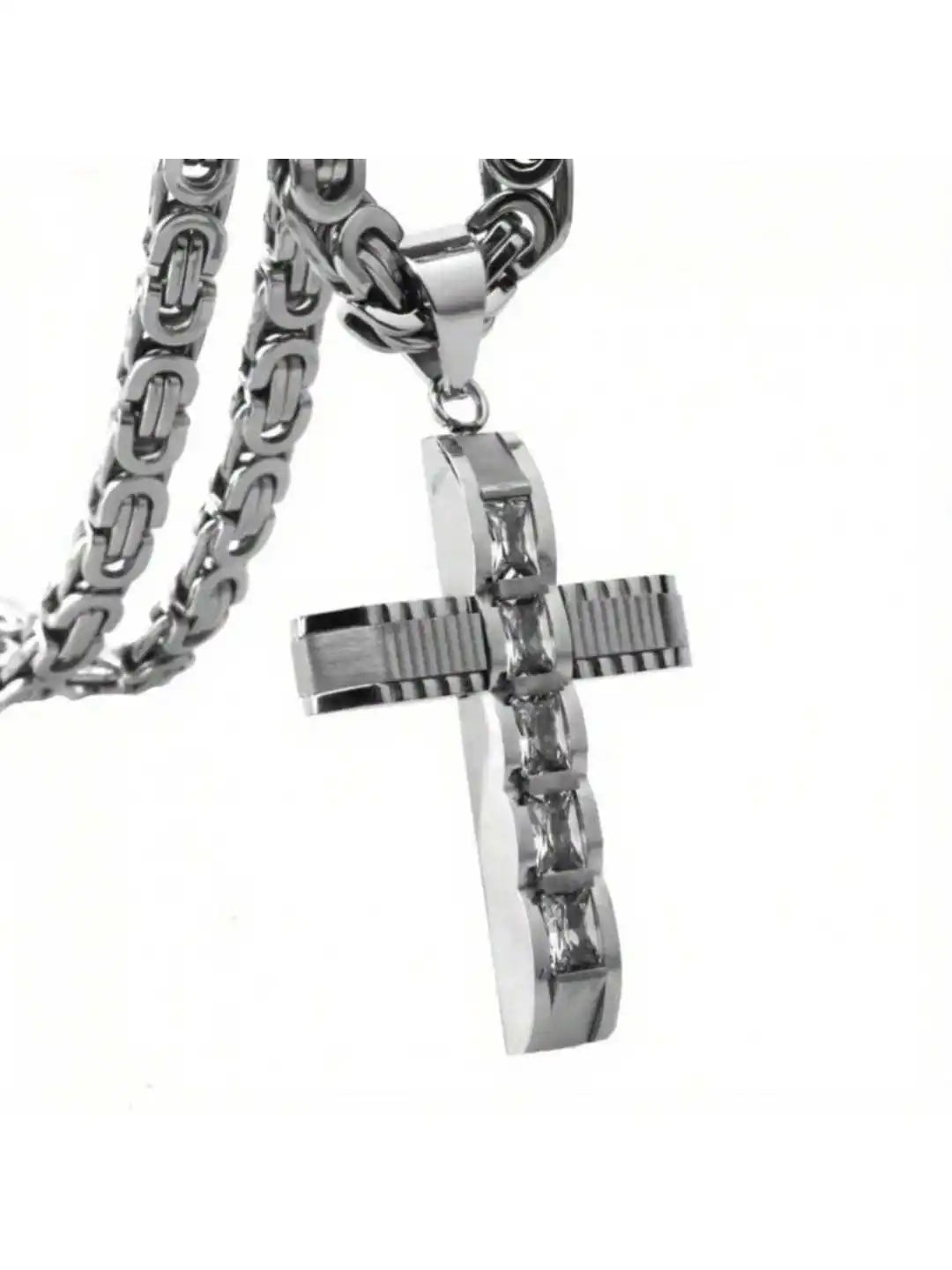 Fashion Cross Stainless Steel Pendant Necklace Men Zirconia