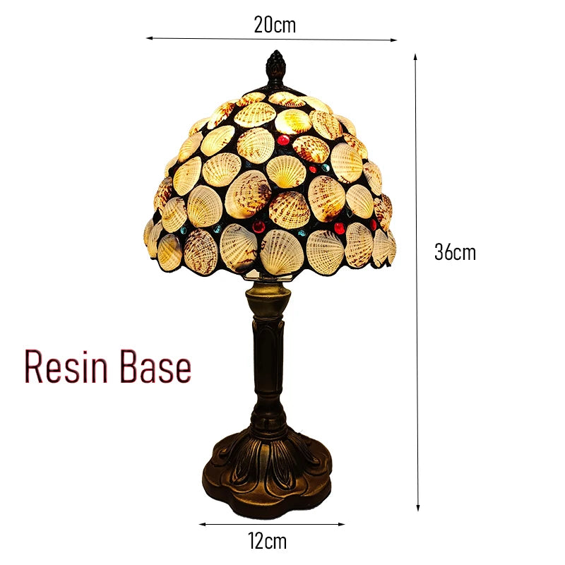 WOERFU 20cm Handmade Tiffany Table Lamp Shell Lampshade Decorative 1E27 Dimmable Bedside Lamp for Reading And Relaxation