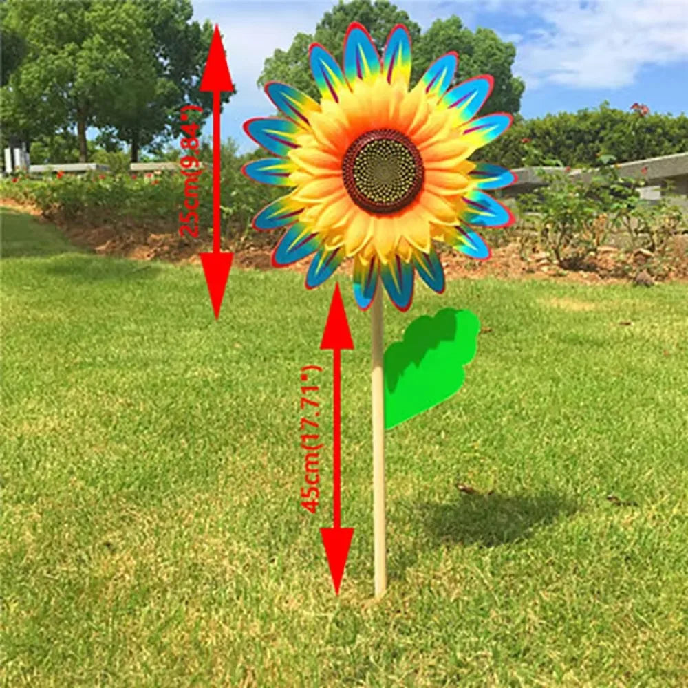 Colorful Sunflower Windmill Wind Turbine Wooden Pole Plug-in Windmill Camping Picnic Lawn Party Decoration
