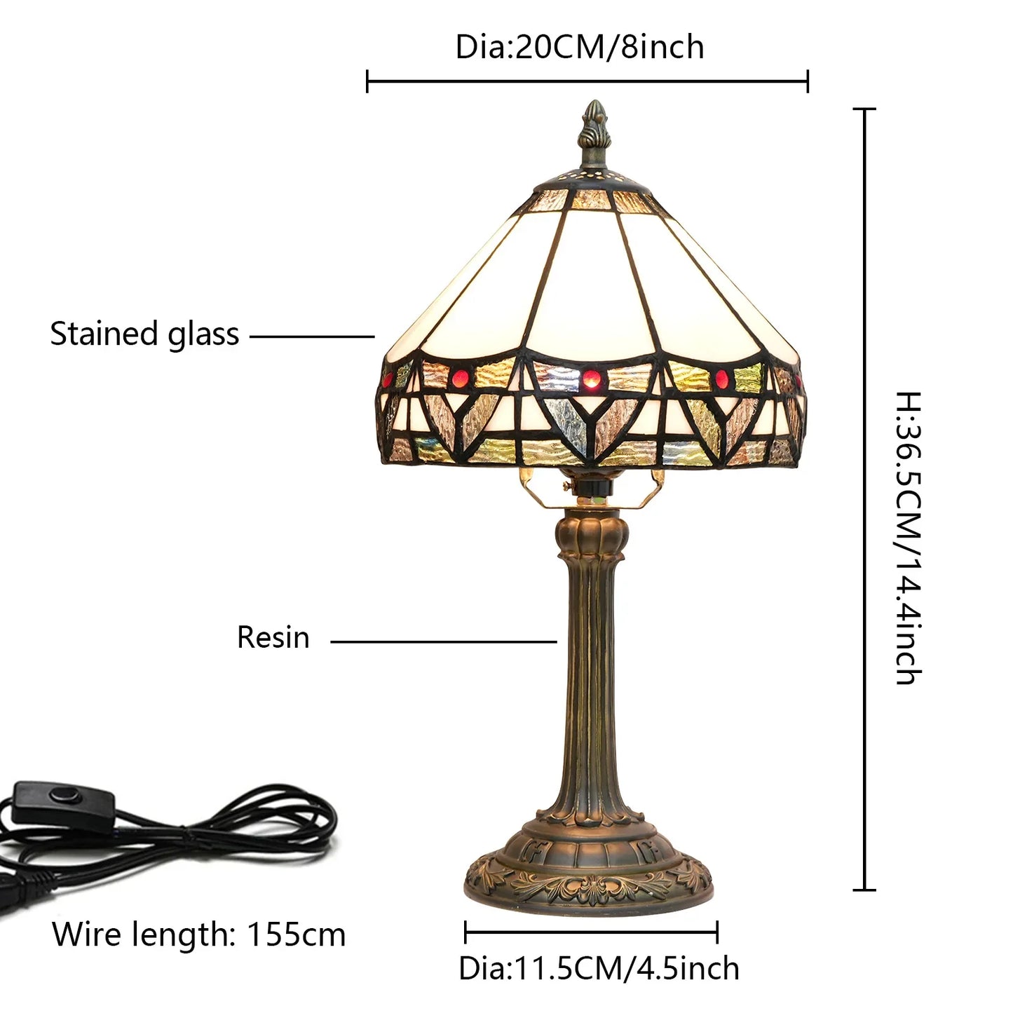 8inch 20cm Tiffany Desk Light Stained Glass Dragonfly Lampshade Bedside Table Lamp for Bedroom Living Room Lampara Mesita Noche