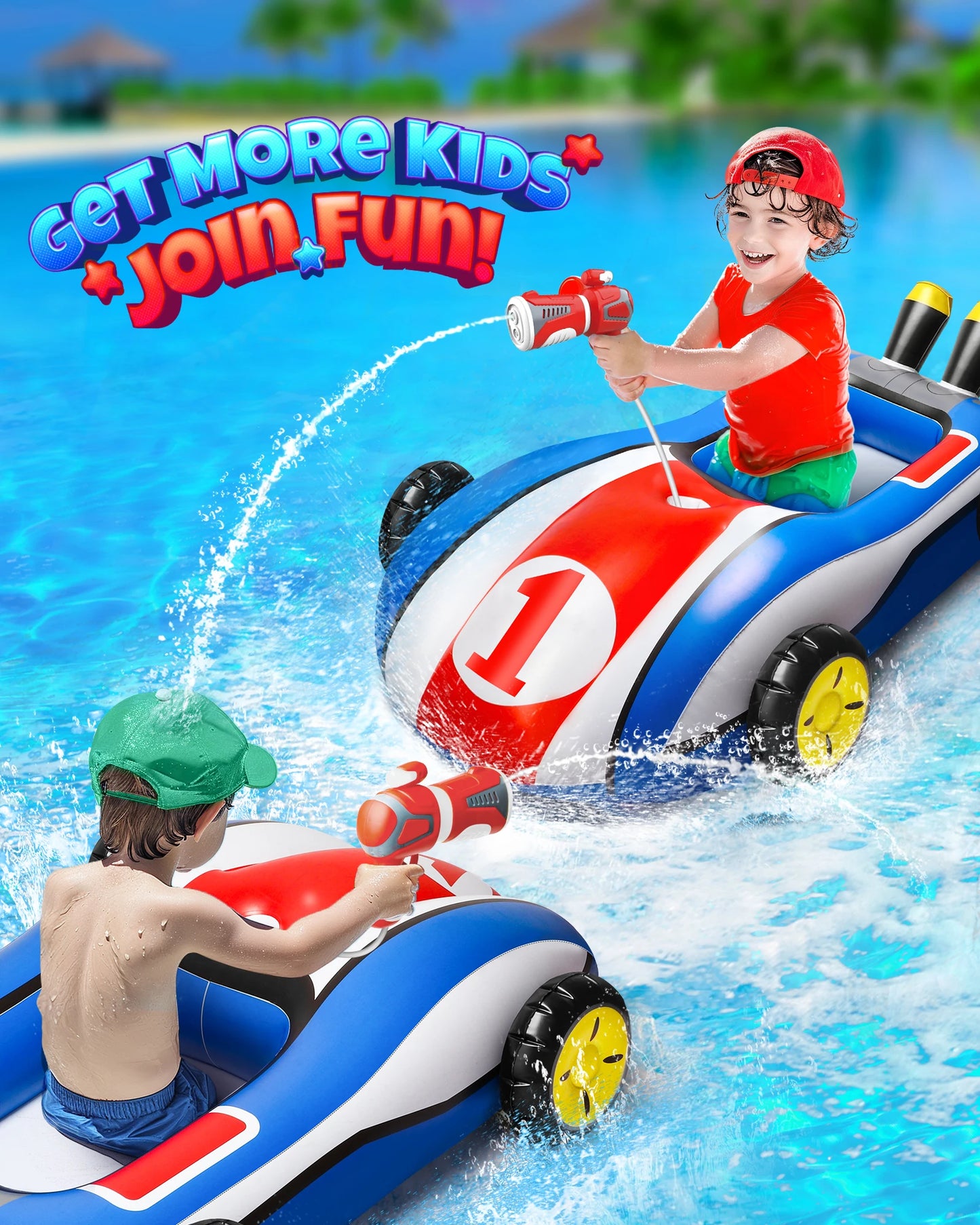 Inflatable Pool Float with Water Gun Ride-On Swimming Toy for Kids 4 to 9 Years Old Summer Outdoor Water Pool Games