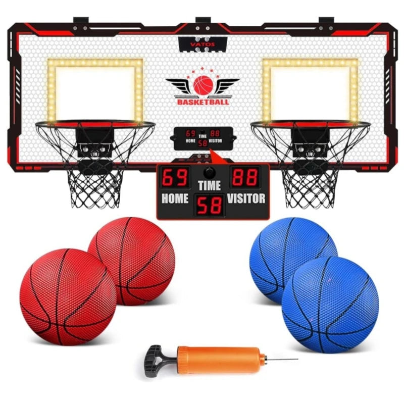 Vatos 2x Basketball Hoop Indoor Outdoor Electric Mini Scoreboard with 4 Balls Toy Gift for Kids Boys Girls Sports Game