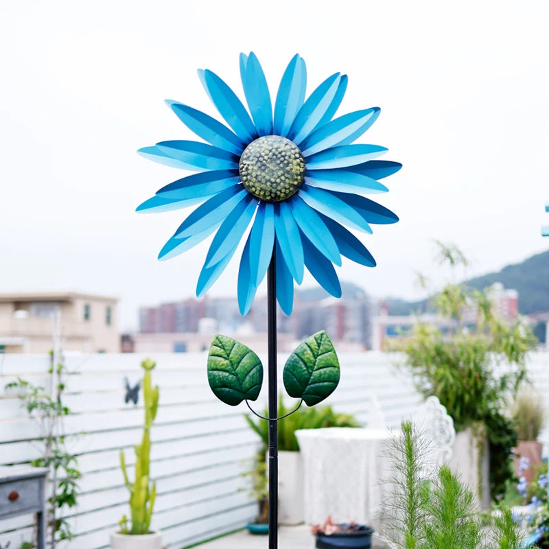 Enchanting Courtyard Sunflower Windmill Vibrant Iron Art Hand-painted Spinner Decorative Garden Ground Stake Climbing Support