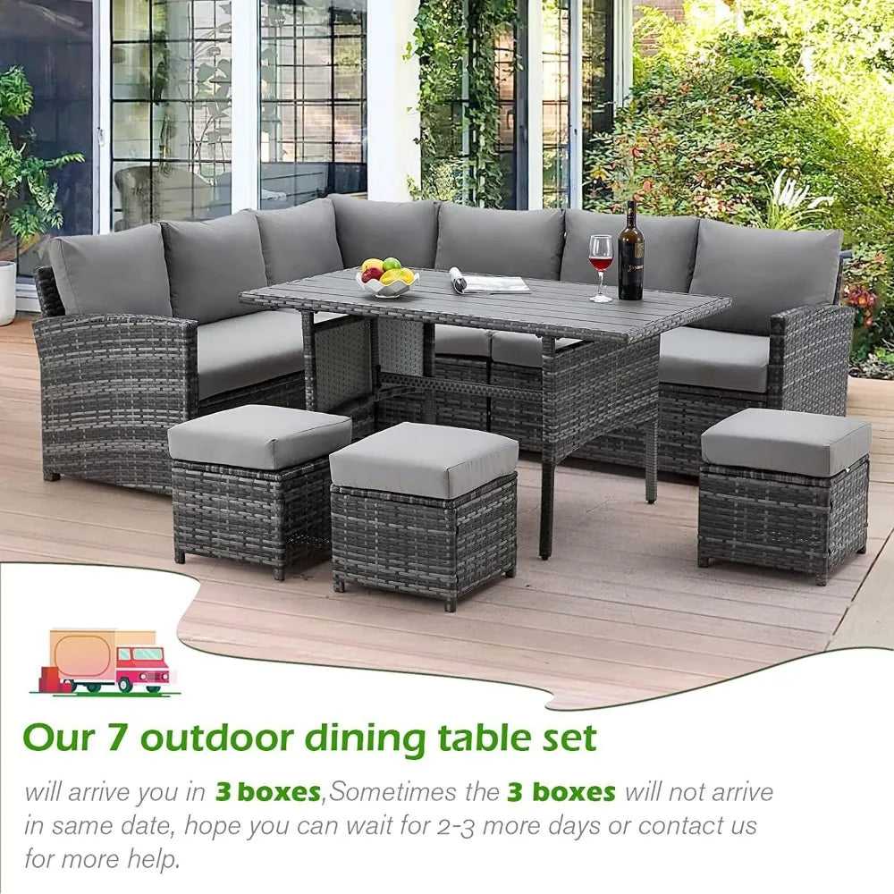 Patio Furniture Set 7 Pieces All Weather Wicker Dining