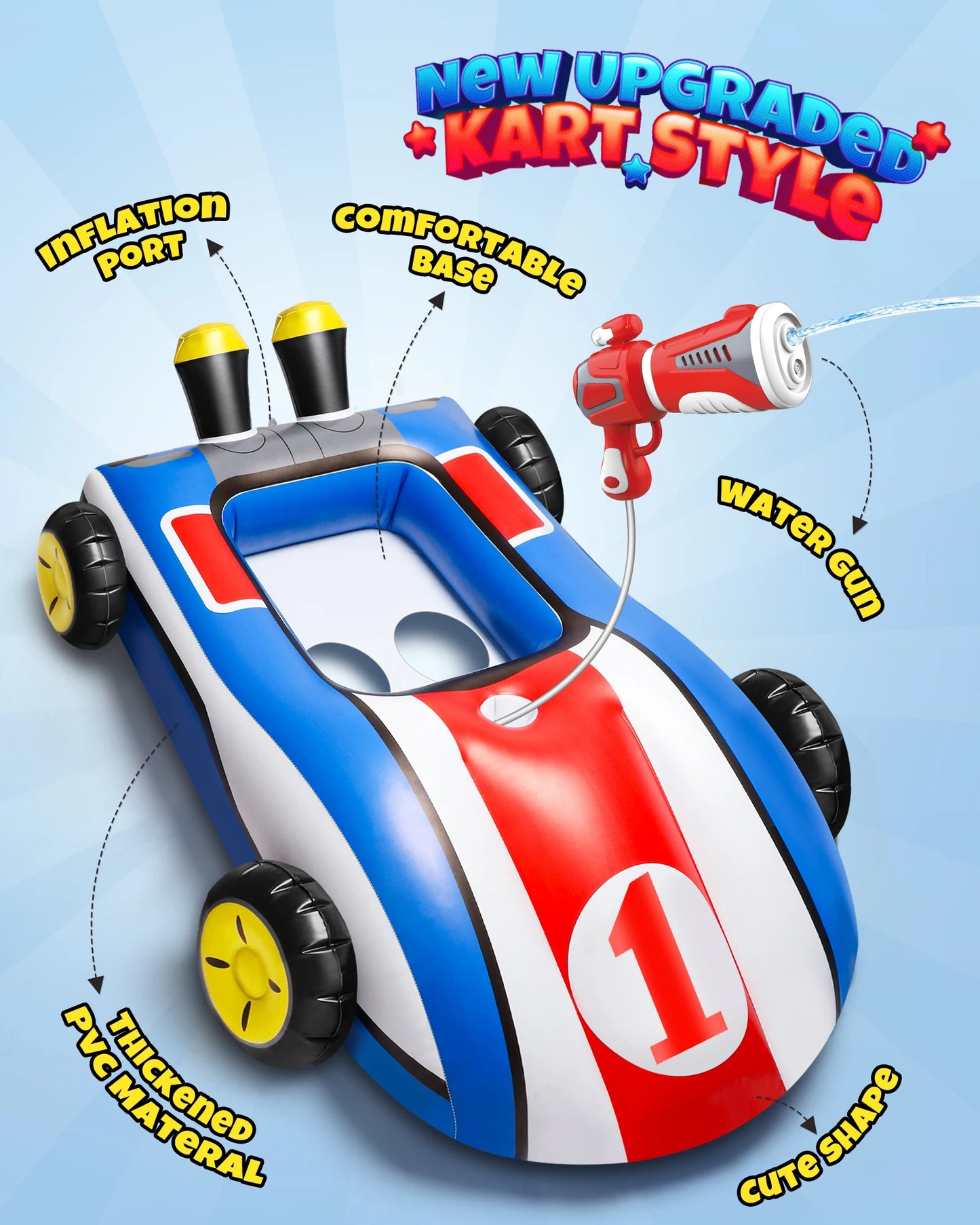 Inflatable Pool Float with Water Gun Ride-On Swimming Toy for Kids 4 to 9 Years Old Summer Outdoor Water Pool Games