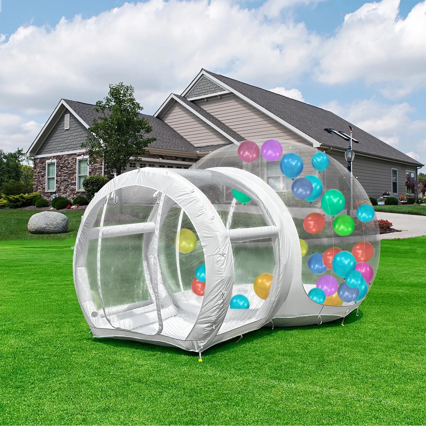 Inflatable 3M 10FT PVC Bubble House for Children Outdoor Commercial Castle with 1100W Air Blower and 100 Balloons