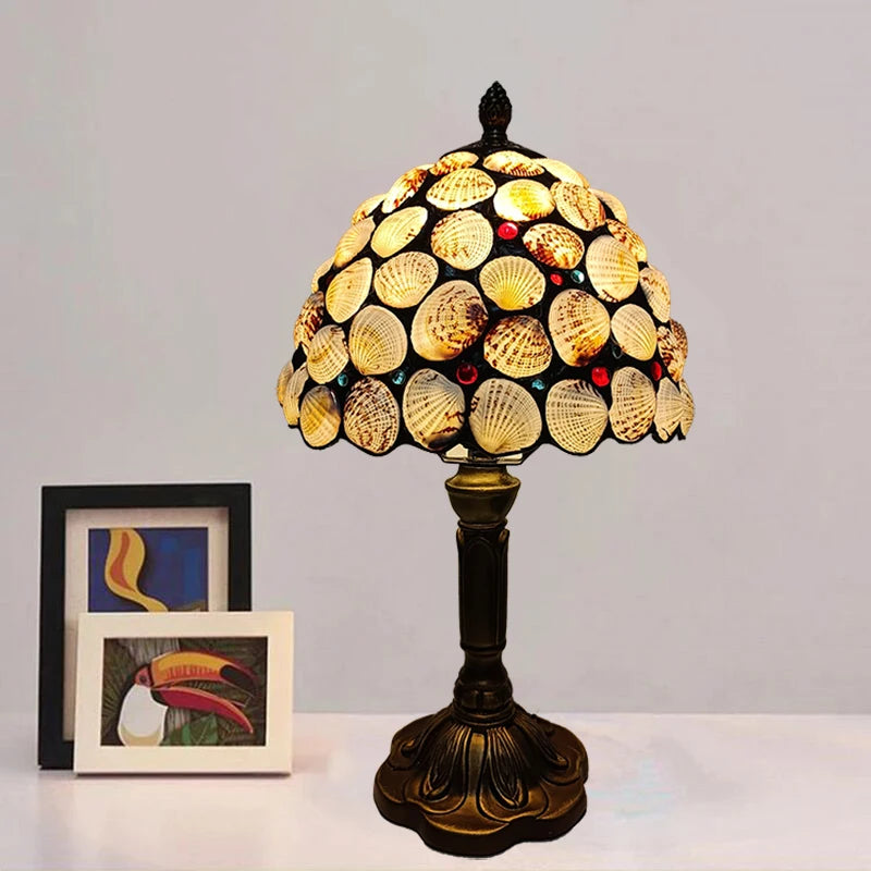 WOERFU 20cm Handmade Tiffany Table Lamp Shell Lampshade Decorative 1E27 Dimmable Bedside Lamp for Reading And Relaxation