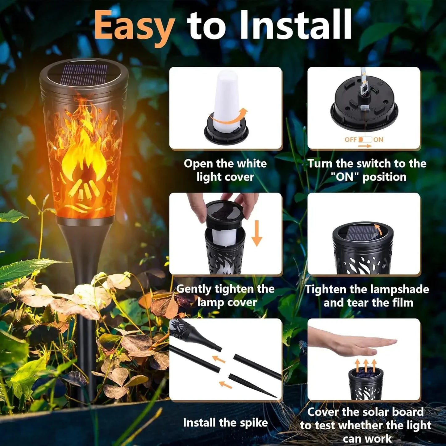 IP65 Waterproof Outdoor Solar Lights, Solar Flashlight with Flickering Flame for Outdoor Pathway Lawn Decoration