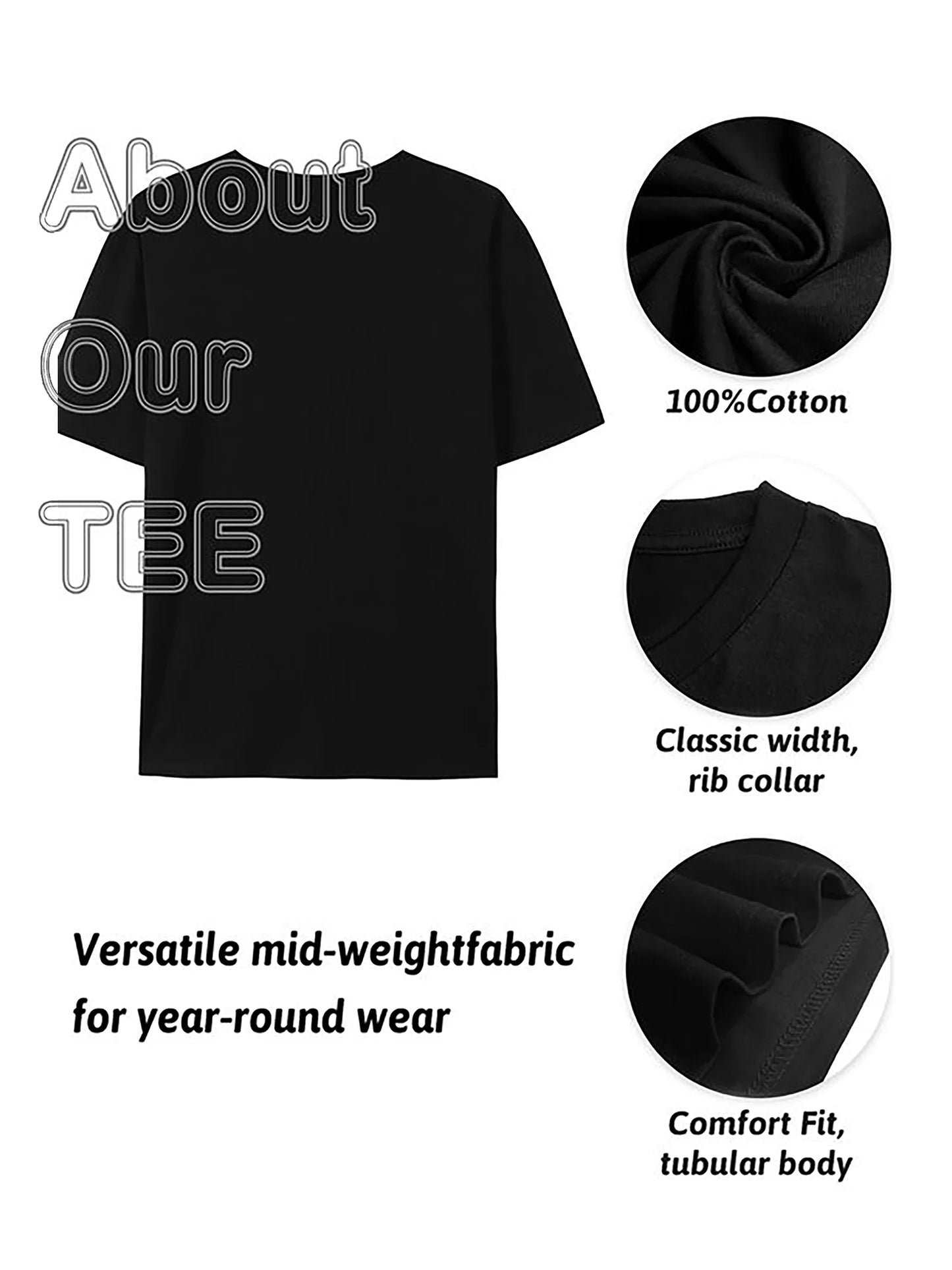 Jesus Print Men's Round Neck Short Sleeved Casual Fashion T-shirt, Suitable for All Seasons, Black Cotton T-shirt