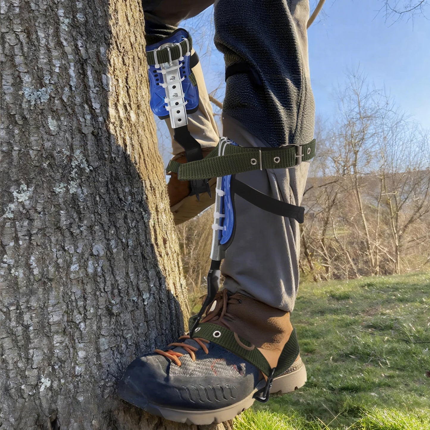 Blue Adjustable Climbing Spike With Extra Multi Functional Straps 150kg Capacity